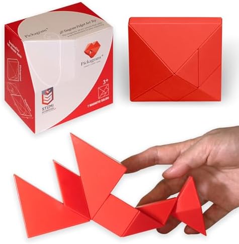 Pickagram Tangram 3D Magnetic Puzzle for Kids (8-12), Adults & Seniors | STEM Certified Fidget Puzzle - Magnetic Pattern Blocks for Cognitive Development, Creativity & Focus - Red by Pickagram