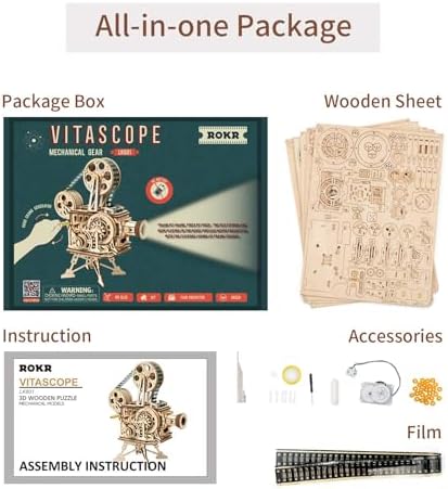 ROKR 3D Wooden Puzzles for Adults- 183pcs Mechanical Model Building Kit Wooden Craft Movie Projector Gift for Adults 14+ (Vitascope) - Image 6
