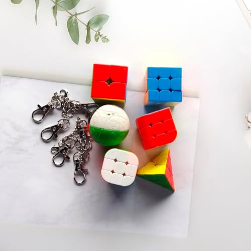 SUN-WAY Speed Cube Set of 2x2 3x3 Cylinder Trihedron Pyramid and Magic Ball Cubes Magic Cube Set Brain Teasers for Kids and Adults Stickerless Keychain Mini Cube Bundle with Gift Box (6 Pack) - Image 5