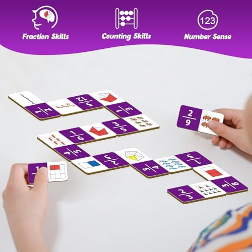 Kasfalci Fraction Dominoes Set,Math Games for Kids,Math Manipulatives,Counting Toys,Learning Games,Preschool Learning Activities,Homeschool Supplies,Kindergarten Classroom Must Haves,1st 2nd 3rd Grade - Image 4