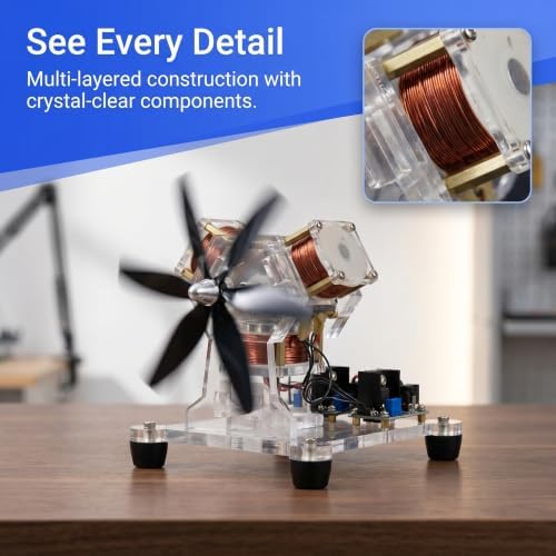 Hall Brushless Motor Model, Pseudo Perpetual Motion Motor, Transparent Design, Scientific Electromagnetic Motor Model Kit (3-Coil Fan Blade), for DIY Scientific Experiments - Image 4