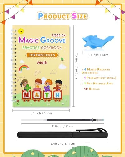 Magic Practice Copybook, Reusable Writing Practice Book, Handwriting Aid for Preschool Kids Age 3-8 (4 Books with Pens) - Image 2