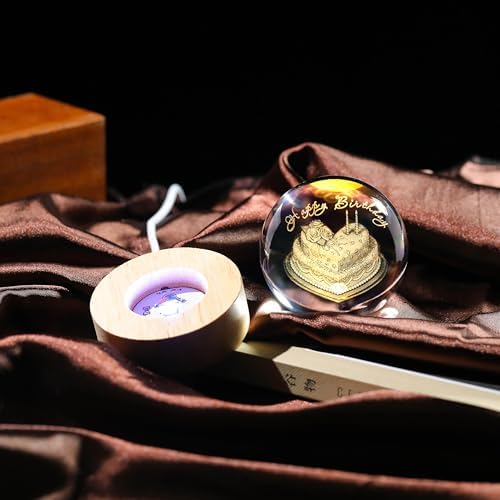 3D Birthday Gifts for Women Crystals Ball 60mm - Birthday Figurines Decor Glass Birthday Cake Figurine Decor Stuff for Best Friend Lovers Mom Dad Keepsake Paperweight - Image 2