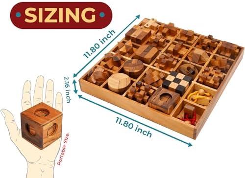 BSIRI 25 in 1 Wooden Brain Teaser Puzzles for Adults and Teens Interlocking 3D Mini Wood Mind Games Hand and Mind Puzzle Teasers Assembly & Disentanglement Set Toys Coffee Table Games Gift - Image 4