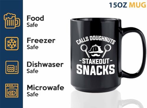 Detective Coffee Mug 15oz Black Stakeout Snacks Quote Police Officer Gift - Image 4