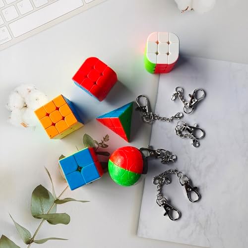 SUN-WAY Speed Cube Set of 2x2 3x3 Cylinder Trihedron Pyramid and Magic Ball Cubes Magic Cube Set Brain Teasers for Kids and Adults Stickerless Keychain Mini Cube Bundle with Gift Box (6 Pack) - Image 7