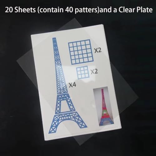 3D Printer Drawing Molds Paper Stencils for 3D Printing Pen,POYLKJGYT Printing Paper Painting Graffiti Template for 3D Pen Kids DIY Gift Present, 20 Sheets 40 Patterns with a PVC Transparent Board. - Image 3