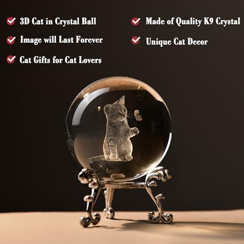 IFOLAINA 3D Cat Themed Gifts for Women 3D Crystal Ball Decor - Image 6