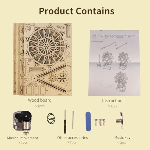 3D Wooden Puzzles Music Box Ferris Wheel DIY Crafts Handmade Model Kits for Women Birthday Gifts - Image 4