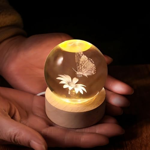 3D Butterfly 60mm Crystal Ball Night Light Decor Gifts for Women - Image 6