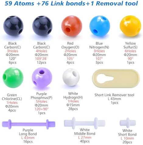 Chemistry Molecular Model Kit (136 Pcs) for Student and Teacher,Organic and Inorganic Chemical Learning Set,Motivate Enthusiasm for Learning Chemistry and Raising Space Imagination - Image 2