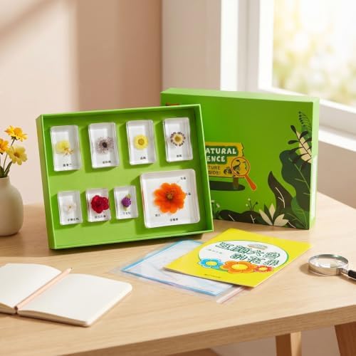 harayaa Children Learning Kit with Resin Sample Blocks Educational Science Set Biology Collection Classroom Tray Hands On Nature Sample Observation Suitable, Colorful Flowers - Image 2