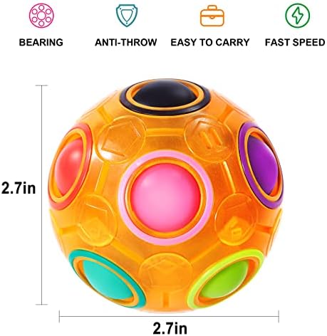 Vdealen Magic Rainbow Puzzle Ball, Fidget Ball Puzzle Brain Teaser Fidget Toy for Boys & Girls- Birthday Party Easter Valentines Christmas Stocking Stuffers for Kids Teen & Adults(Orange) - Image 2