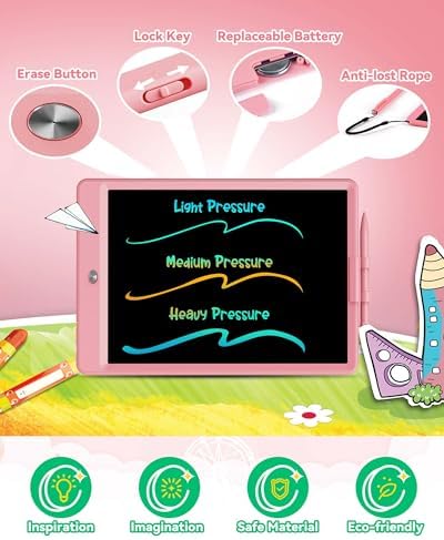 KOKODI 10 Inch LCD Writing Tablet with Anti-Lost Stylus, Erasable Doodle Board Colorful Toddler Drawing Pad, Car Travel School Games Toys for 3 4 5 6 7 8 Kids, Birthday Gift for Girls Boys Pink - Image 4