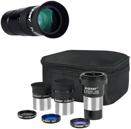 SVBONY 40mm 1.25'' Telescope Eyepiece Bundle with SV233 7PCS Telescope Accessory Kit, 6mm 17mm Eyepiece, 2X Barlow Lens Moon Filter ND4 Filter 82A Color Filter, for Astronomical Observations by SVBONY