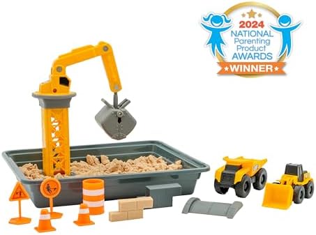 CAT Dig N’ Build Dirt Playset – 12 oz Moldable Dirt Compound, Working Crane, 2 Little Machines Vehicles, Construction Molds & Easy-Cleanup Tray, Sensory STEM Toy for Kids Ages 3 + - Image 2