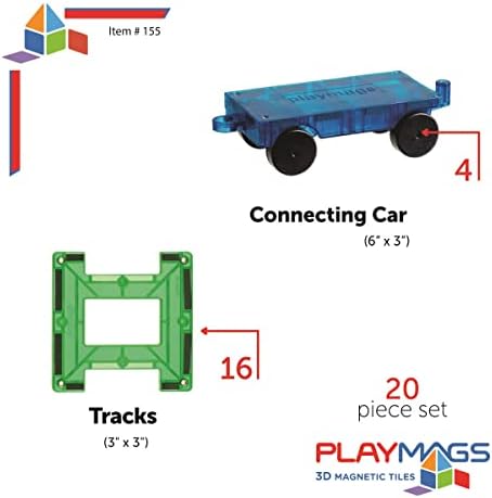 Playmags Magnetic Tiles Train Set, 20 Piece Accessory Set Includes 4 Trains, Stronger Magnets, Building Blocks Add-On, STEM Toys for Kids. - Image 3