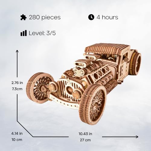 Wood Trick Hot Rod Car 3D Wooden Puzzles for Adults to Build - Image 3