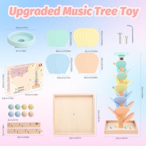 Wooden Marble Run Ball Drop Montessori Toy 4-8 Boys Girls (Height: 20.5") - Image 2