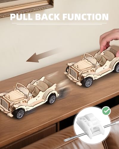 3D Wooden Puzzles for Adults, Pull Back Vintage Car Building Kits - Image 3