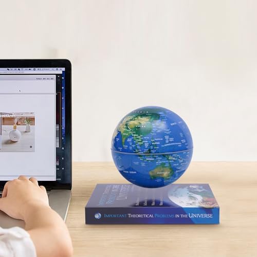 Magnetic Levitation Globe w/Book-Shaped Base, 6 Inch Rotating Geographic Globe with LED Light, Auto Rotation Suspended Floating World Map Night Light for Table Desk Decor Holiday Gift, Dark Blue - Image 6