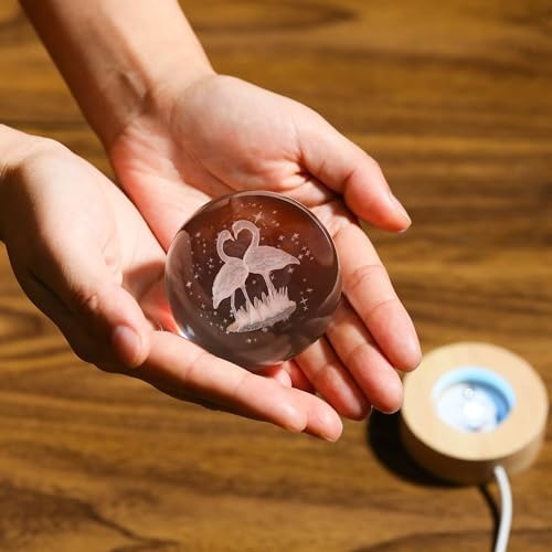 3D Flamingo Gifts for Women - Crystal Ball 60mm Flamingo Figurine Decor Glass Animals Stuff for Room Birthday Keepsake Paperweight - Image 4