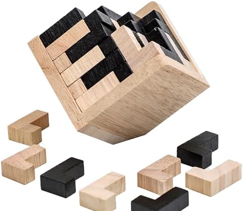 Wooden Brain Teaser Puzzle Cube Wooden Puzzles T-shaped Jigsaw Logic Puzzle Educational Toy for Kids and Adults by AHYUAN (L Shape Black and Natural) - Image 3
