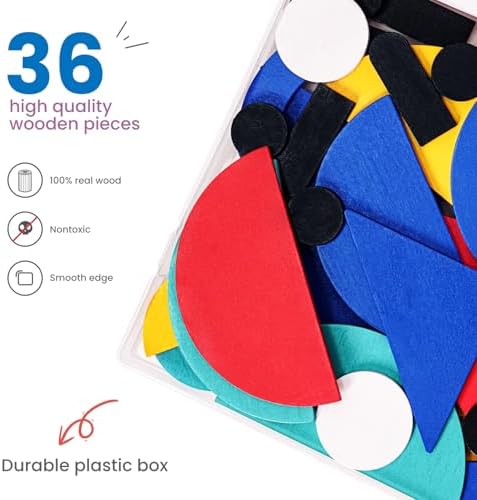 LiKee Wooden Shape Puzzle, 36 Blocks & 60 Cards, Montessori Toy for Kids 3+ - Image 3