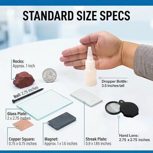 Mineral ID Kit Rock Mineral Identification Kit - Includes Streak Plates, Glass Plate, Magnet, Dropper Bottle, Nail, Hand Lens, Cooper Sheet, Rock & Mineral Geology Kit - Image 3