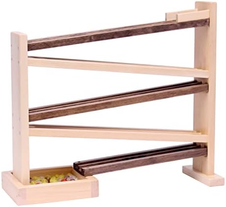 Marble Roller Racetrack Wooden Toy - Child-Safe Finish - Pack of Marbles Included (Walnut/Natural Finish) by AmishToyBox.com