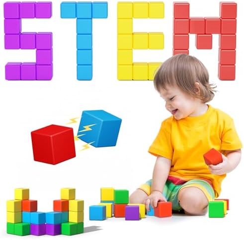 Large Magnetic Blocks Travel,20PCS 1.42in Building Blocks for Toddlers 3-5,Magnet Cubes for Toddlers,Sensory Montessori Toys Sets Learning Construction Squares Stem Toys for Boy,Girl,Kids,Kit,Gift,4-8 by Veneibe