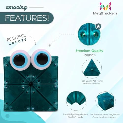 MagStackers Magnet Fidgets for Kids - 22 Pc Magnetic Tiles Toy Building Set with Tetrahedron and Tripyramidal Magnet Blocks for 5+ Years - Reduce Fidgeting and Create 1000+ Fun Creatures and Designs - Image 4