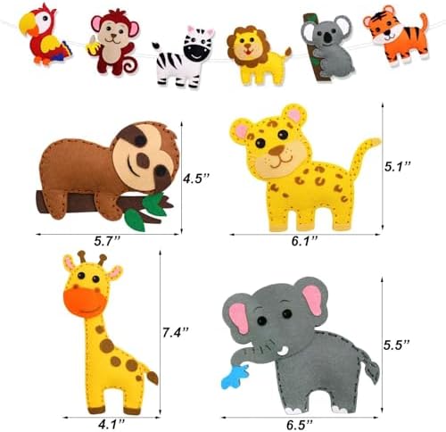 CiyvoLyeen Kids Sewing Kit Crafts – DIY Safari Jungle Animals Felt Plush Ornaments Sewing Set for Girls & Boys Ages 7–12, Beginner Craft Kit Set of 14 - Image 3
