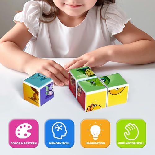 Pairez Toys 3D Magnetic Cubic Jigsaw Puzzle Toys for Toddlers, Large Building Blocks Cubes 1.65 Inches, Integrated with Magnets, 6 Patterns in Animal Theme - Image 4