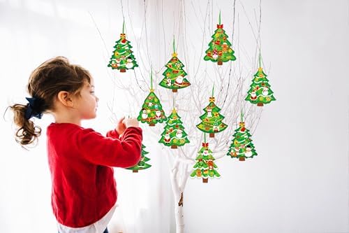 Renbuzhu 40PCS Christmas Crafts Bulk: Xmas Tree Paper Suncatchers DIY Kit for Winter Holiday Activities Decorations, Window Stained Glass Effect Art Ornaments - Image 3