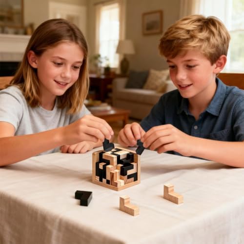 5PCS Wooden Puzzles for Adults & Kids – Cube & Shape Brain Teasers, Logic & Educational Games, Family Fun - Image 4
