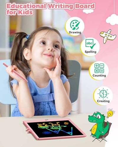 KOKODI 10 Inch LCD Writing Tablet with Anti-Lost Stylus, Erasable Doodle Board Colorful Toddler Drawing Pad, Car Travel School Games Toys for 3 4 5 6 7 8 Kids, Birthday Gift for Girls Boys Pink - Image 2
