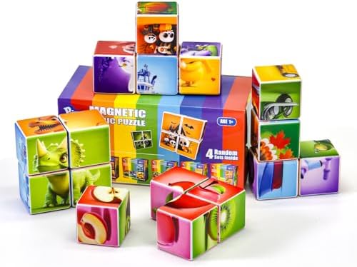 Pairez Toys Magnetic Building Cubes for Toddlers, 4 Random Theme Cube Sets by PairezToys