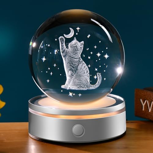 Cat Gifts for Women 3D Cat Crystal Ball by ZRENJHUS