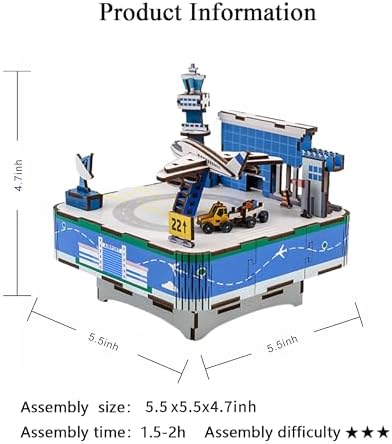 3D Wooden Puzzles Airport Model DIY Rotating Music Box Kit for Teen Boys and Girls-Birthday Gifts and Toys for Kids（Airport Model Music Box） - Image 3