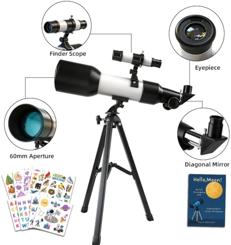 Telescope for Kids, 60mm 90x White Telescope with Cute Stickers - Image 4