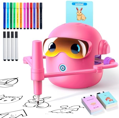 Drawing Robot for Kids with 100 Cards, Montessori Painting Learning Toys for 3 4 5 6 7 8 Year Old Boys Girls,Voice Interactive Early Learning Educational Drawing Toy Gift for Birthday Party by Unknown