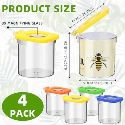 Halloscume 4 Pack Insect Bug Viewer for Kids with Tweezers Magnifying Box Observation Kit Catcher Container Cage Jar for Science Nature Exploration Collecting Kit - Image 2