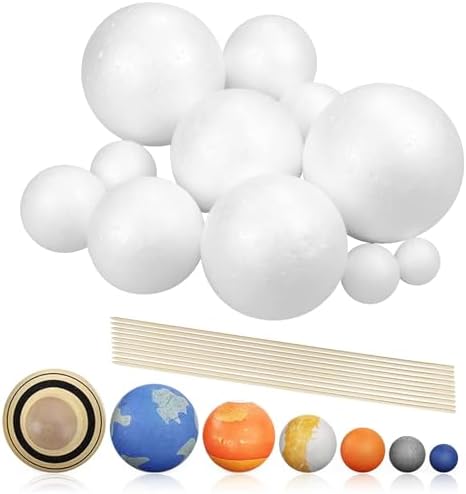 24PCS Solar System Model Foam Ball Project Kit, Planet Model Crafts Includes 14 Sized Polystyrene Spheres Balls, 9.5" Bamboo Sticks for School Science Projects by Fansunta