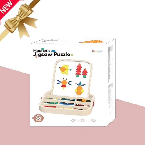 288 PCS Wooden Magnetic Pattern Blocks Set – Montessori Tangram Puzzle with Pattern Cards & Storage Bag | Preschool Montessori Brain Teaser, STEM Gift for 3-8 Years Old Toddler Kids - Image 5