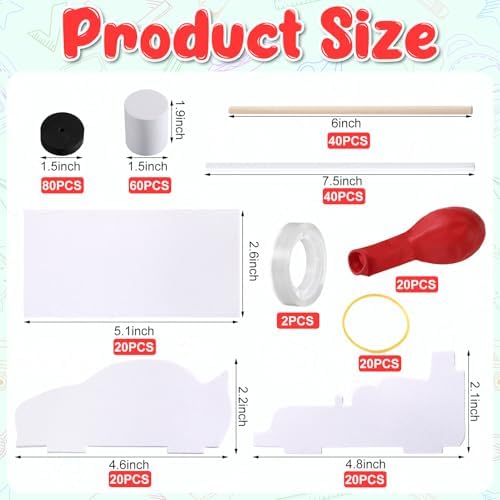 20 Sets Balloon Car Kits Bulk STEM Racer DIY Balloon Powered Car - Image 2