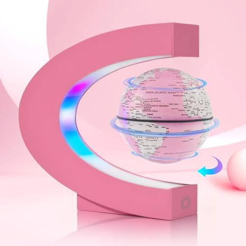Flagest Magnetic Levitation Floating Globes with LED Lights, C Frame Floating Globe Lamp, Cool tech Gadgets for Home Office Desk Accessories, Gifts for Women, Ladies, Girls, Teachers, Colleagues(Pink) - Image 7
