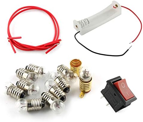 E-outstanding Electrical Circuit Experiment Tools Physics Science Lab Basic Circuit Learning Starter Kit Electricity Experiment Set 10 1.5V Bulb, 1 Battery Box, 1 Switch Button, 2 Wires, 2 Lamps by E-outstanding