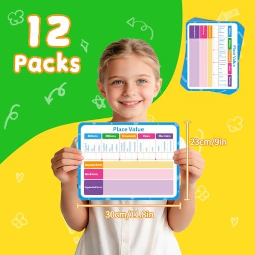 12 Pack Double Sided Value Chart Dry Erase Board,12" x 9" Multiplication Flash Cards,Math Manipulatives Small White Board for Kids,Math Games Chart for Preschool Learning,Homeschool Essentials - Image 2