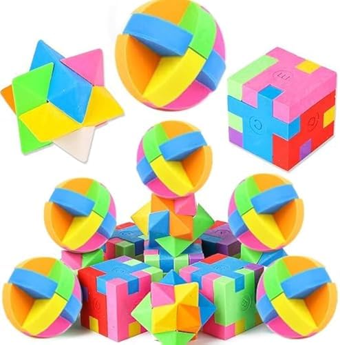 PROLOSO 15 Pcs Puzzle Cube Pencil Erasers Kids Party Favors Classroom Student Prizes Brain Teasers by PROLOSO